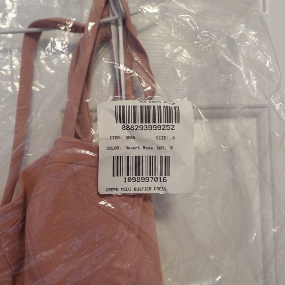 DESSY COLLECTION 3069 Dusty Rose Pink Bustier Crepe A-Line High Slit Dress 4 New - Picture 3 of 5